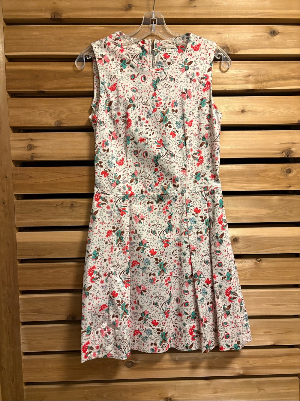 Gap Sleeveless White Floral Fit-and-Flare Cotton Dress Coral Teal Brown Blue